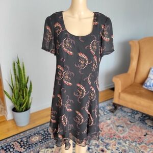 Liz Claiborne Dress, Black With Red Floral Paisley Design